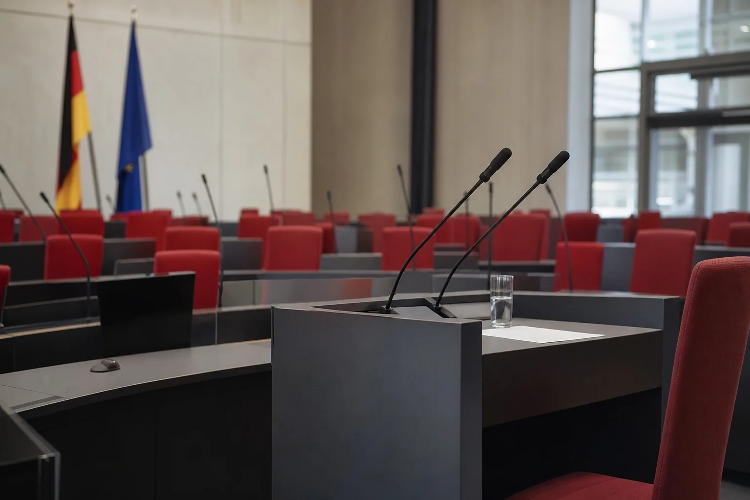 Symbolbild: Ein leerer Parteitagssaal steht für die bevorstehende Neuaufstellung der SPD-Führung.