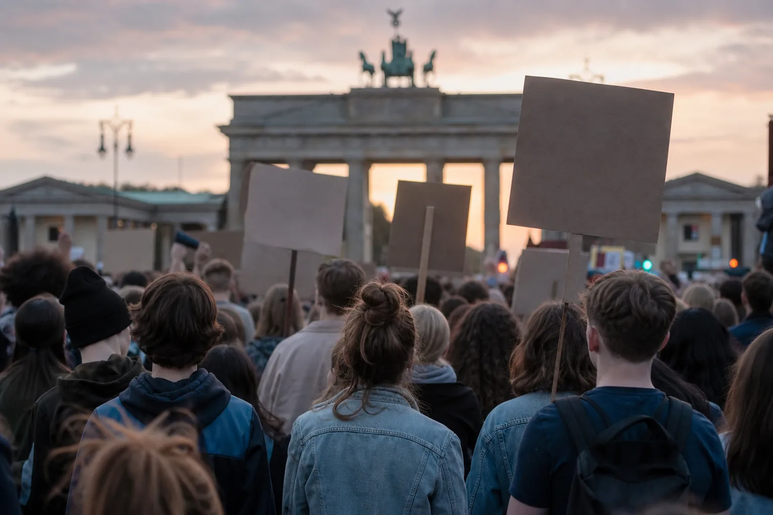 Symbolbild: Eine friedliche Menschenmenge bei einer Kundgebung in Berlin.