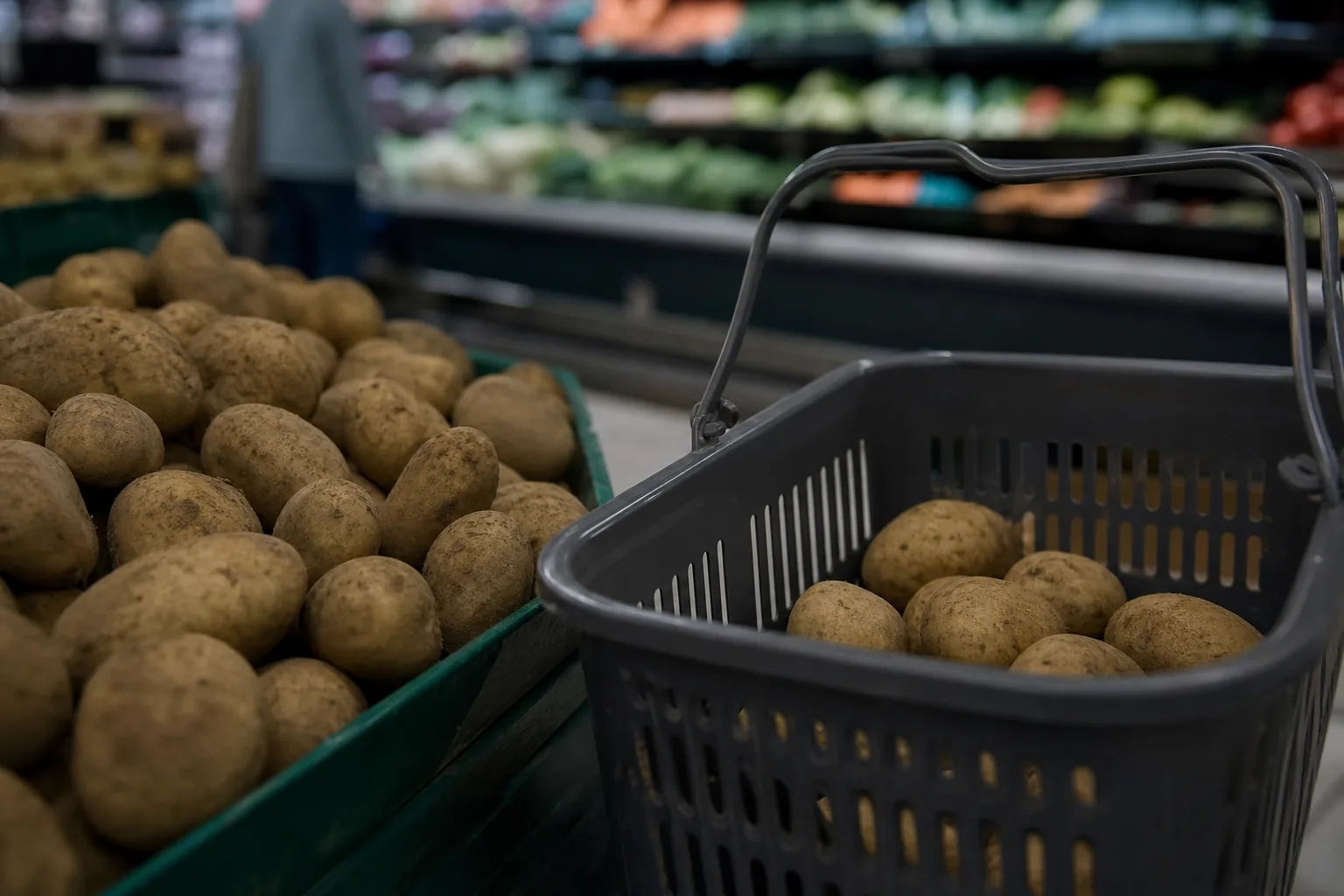 Symbolbild: Kartoffeln in einem Supermarkt stehen für steigende Lebensmittelpreise.