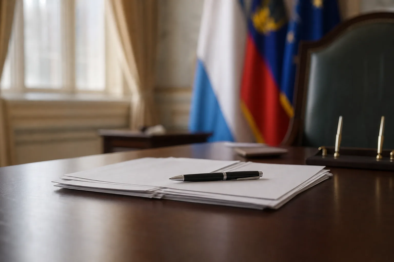 Symbolbild: Ein Regierungsschreibtisch steht für die ausgesetzten US-Sanktionen gegen Russland.
