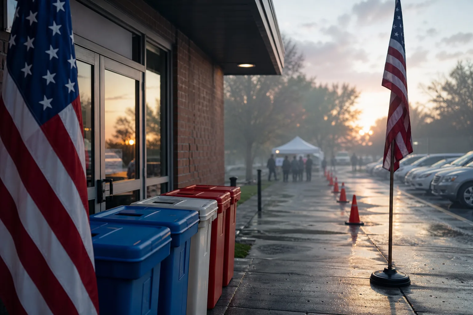 Symbolbild: Ein Wahllokal in den USA steht für den politischen Druck vor den Zwischenwahlen.