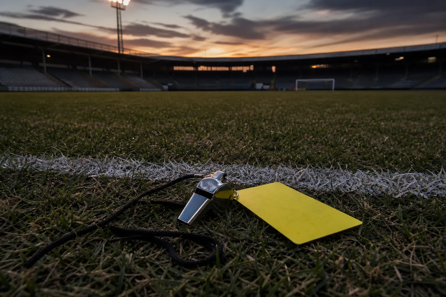 Symbolbild: Ein leeres Fußballstadion mit Schiedsrichterutensilien steht für die Ermittlungen im türkischen Fußball.