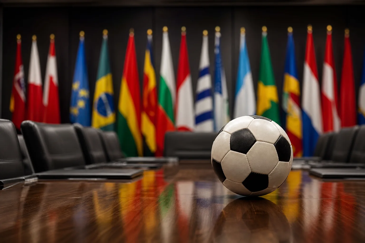 Symbolbild: Ein leerer Konferenzraum steht für den Machtkampf im internationalen Fußball.