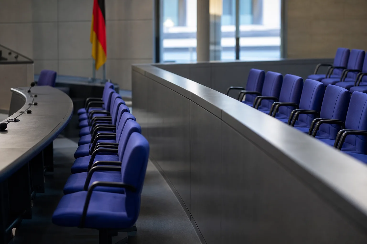 Symbolbild: Ein leerer Sitzungssaal steht für den Streit über politische Abgrenzung und Mehrheiten.