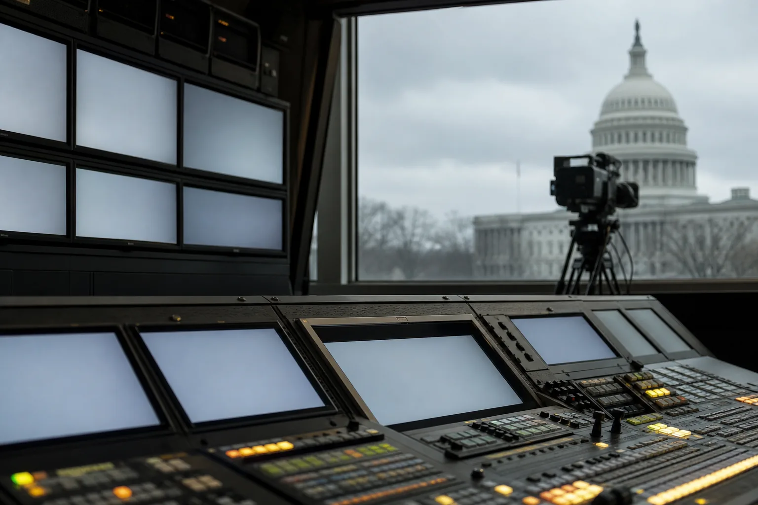 Symbolbild: Die US-Justiz prüft das Vorgehen großer Fernsehsender im Streit um den Zugang zur Trump-Berichterstattung.