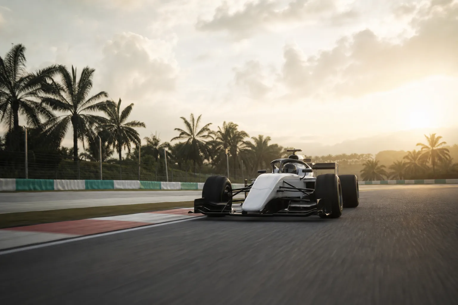 Symbolbild: Ein Formel-Rennwagen auf einer tropischen Rennstrecke steht für das Qualifying in Sepang.