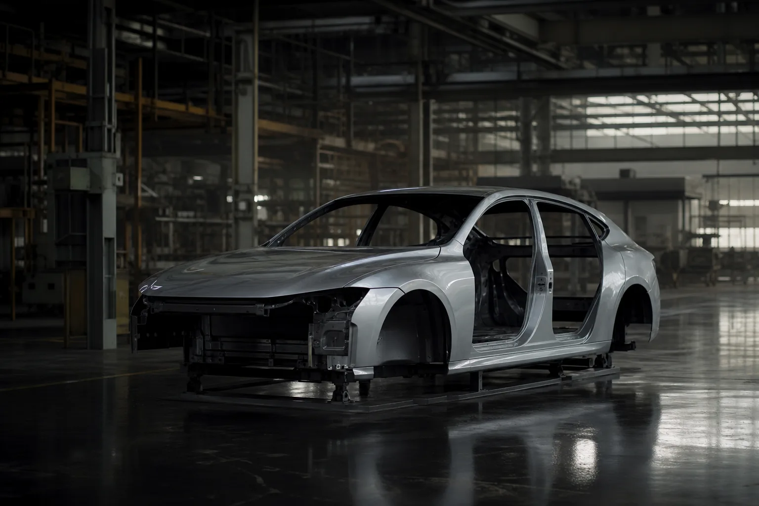 Symbolbild: Ein Elektroauto in einer Fabrikhalle steht für den Druck auf die deutsche Autoindustrie.
