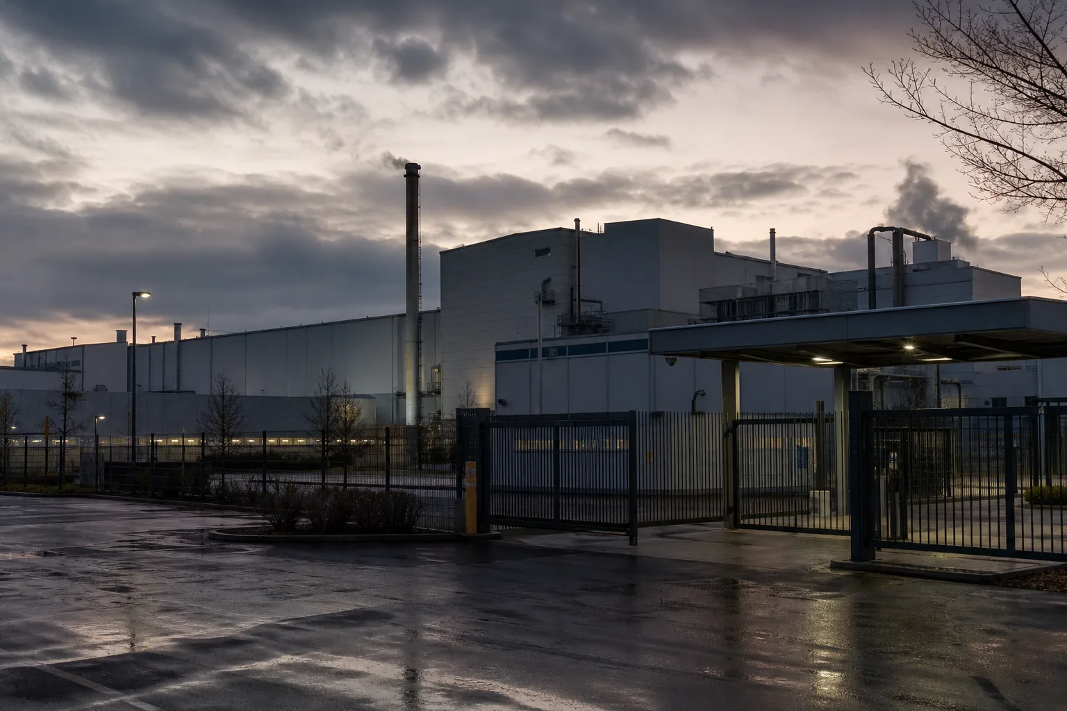 Symbolbild: Ein Autowerk in gedämpftem Licht steht für den wachsenden Druck auf Hersteller und Standorte.