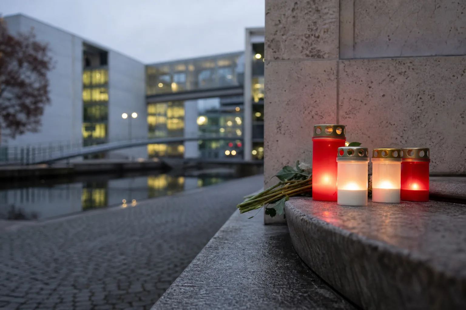 Symbolbild: Kerzen vor einem Berliner Amtsgebäude stehen für die Debatte um Antisemitismus und jüdisches Leben.