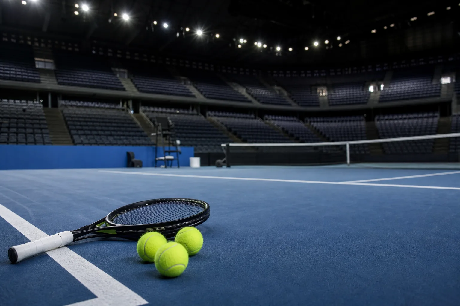 Symbolbild: Ein Tennisplatz unter Flutlicht steht für den Kampf um die Spitze der Weltrangliste.