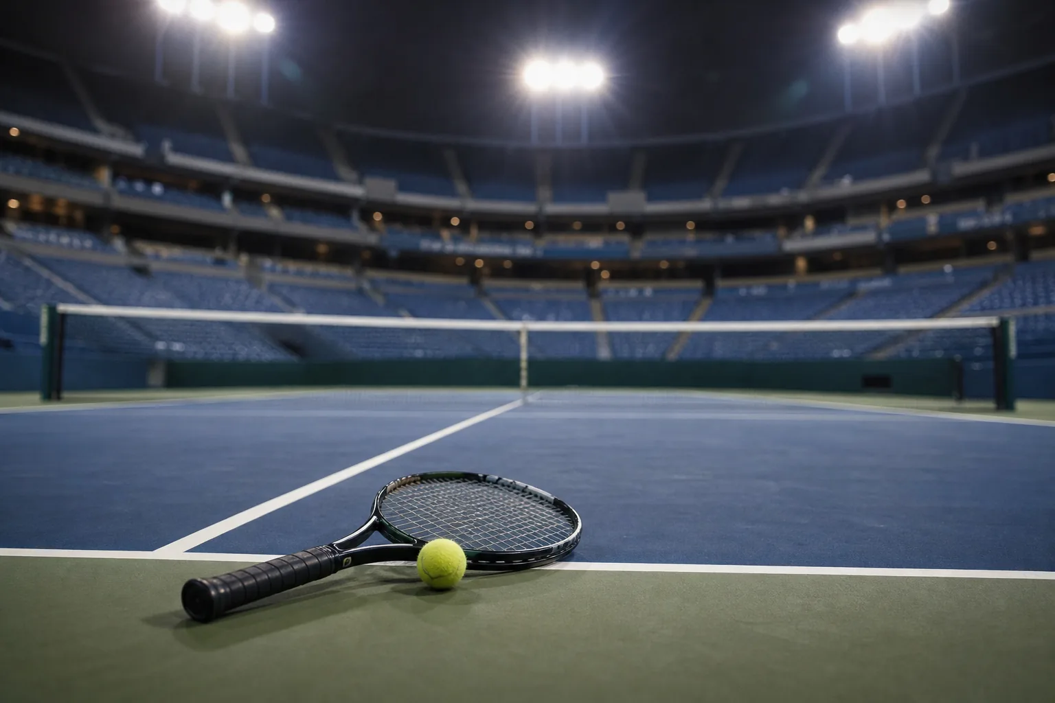 Symbolbild: Ein Tennisplatz unter Flutlicht steht für Zverevs historischen Sprung an die Spitze.