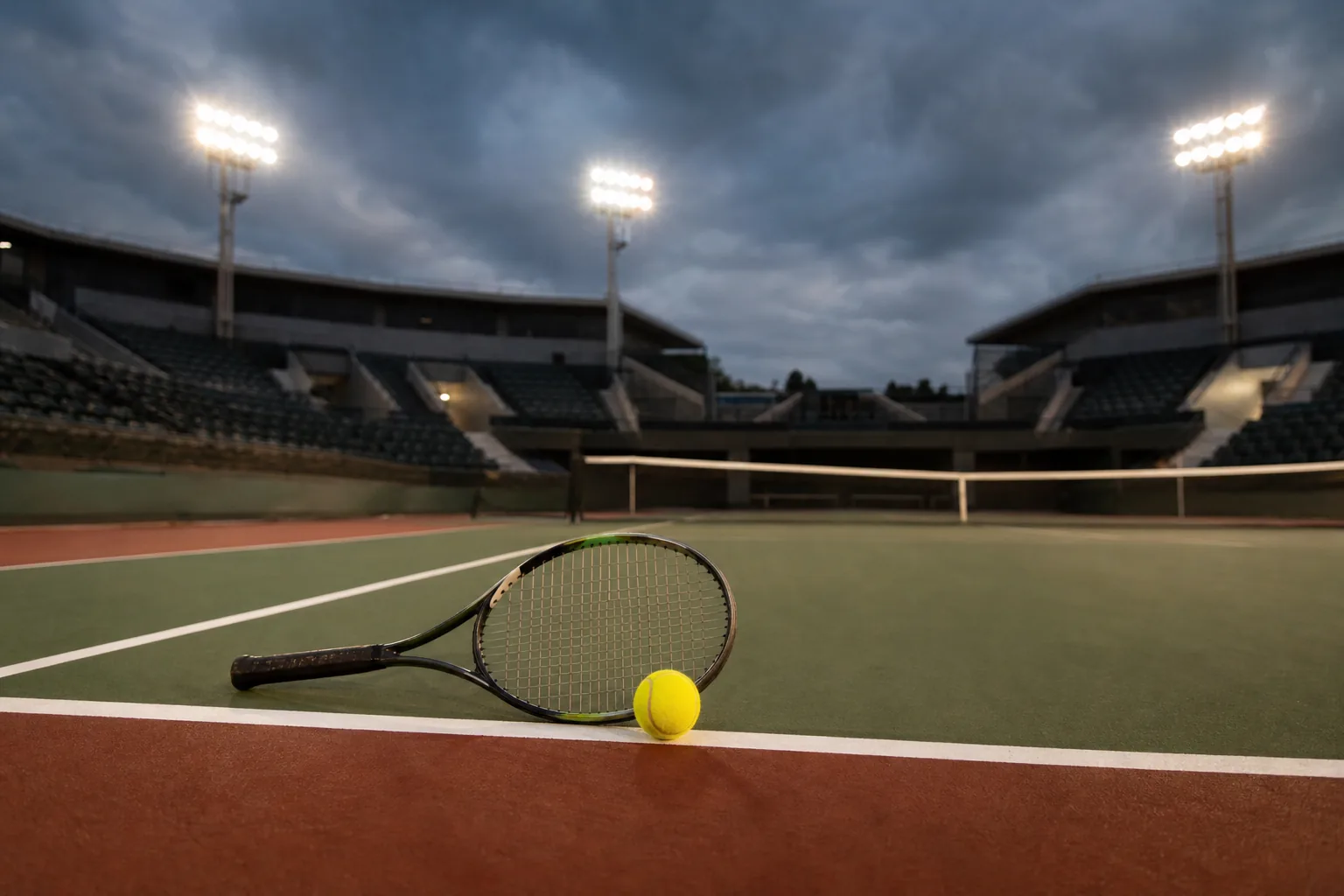 Symbolbild: Ein Tennisplatz unter Flutlicht steht für Alexander Zverevs Aufstieg an die Spitze der Weltrangliste.